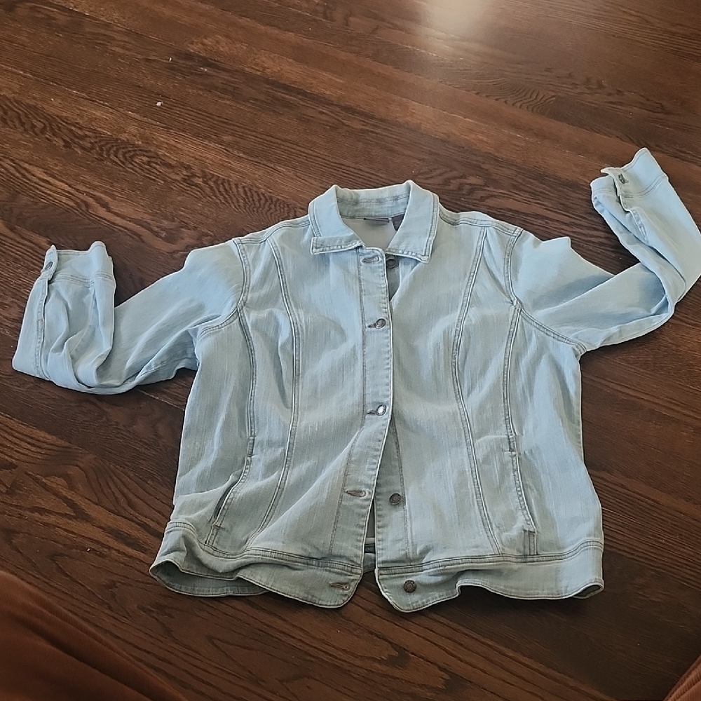 Chico's Additions Light Blue Cotton Blend Jacket